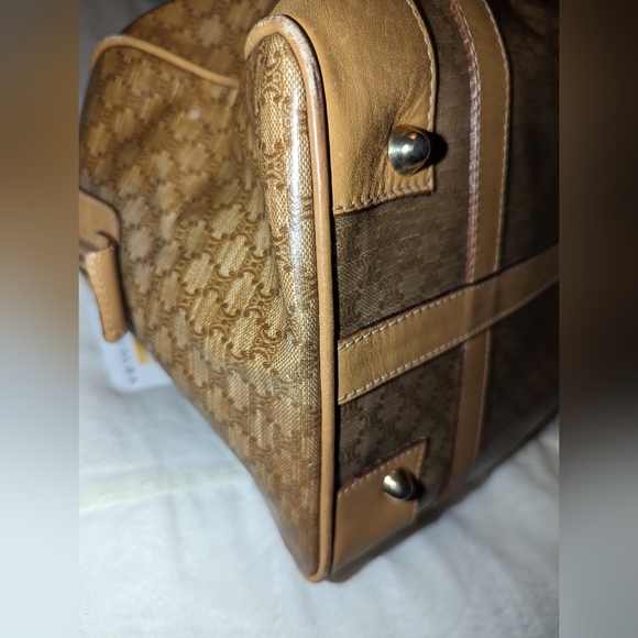CELINE Logo Macadam Triompe Boston Bag PVC Leather Brown Gold Italy EUC COA - Picture 12 of 16